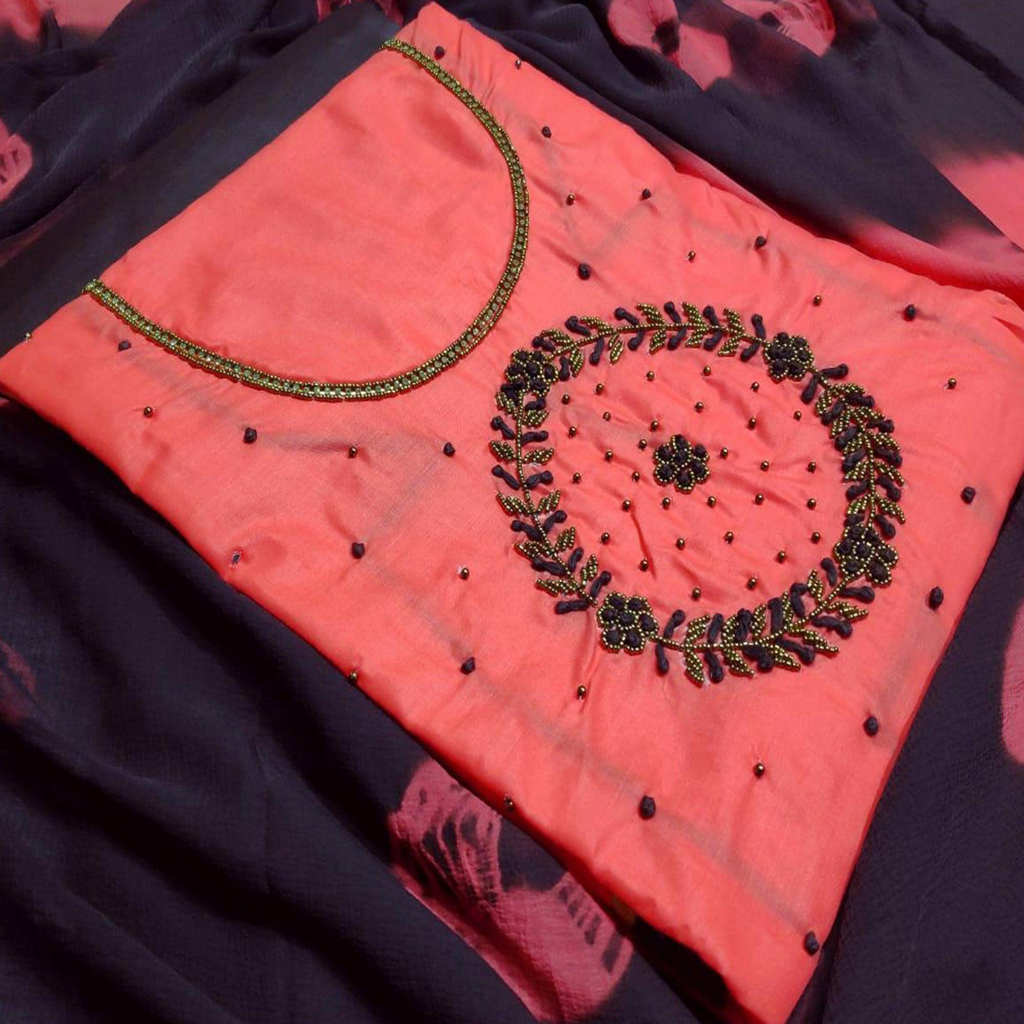 Beautiful Gajri Colored Party Wear Embroidered Modal Dress Material - Peachmode