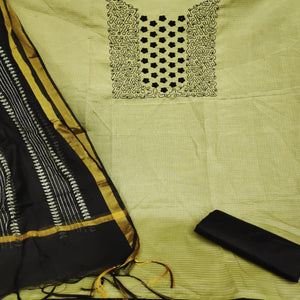 Beautiful Green Colored Casual Wear Embroidered Manipuri Silk Dress Material - Peachmode