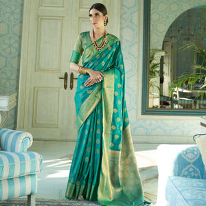Beautiful Green Colored Festive Wear Sana Two Tone Silk Saree - Peachmode