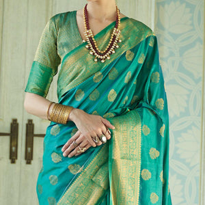 Beautiful Green Colored Festive Wear Sana Two Tone Silk Saree - Peachmode