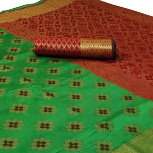 Beautiful Green Colored Festive Wear Woven Silk Saree - Peachmode