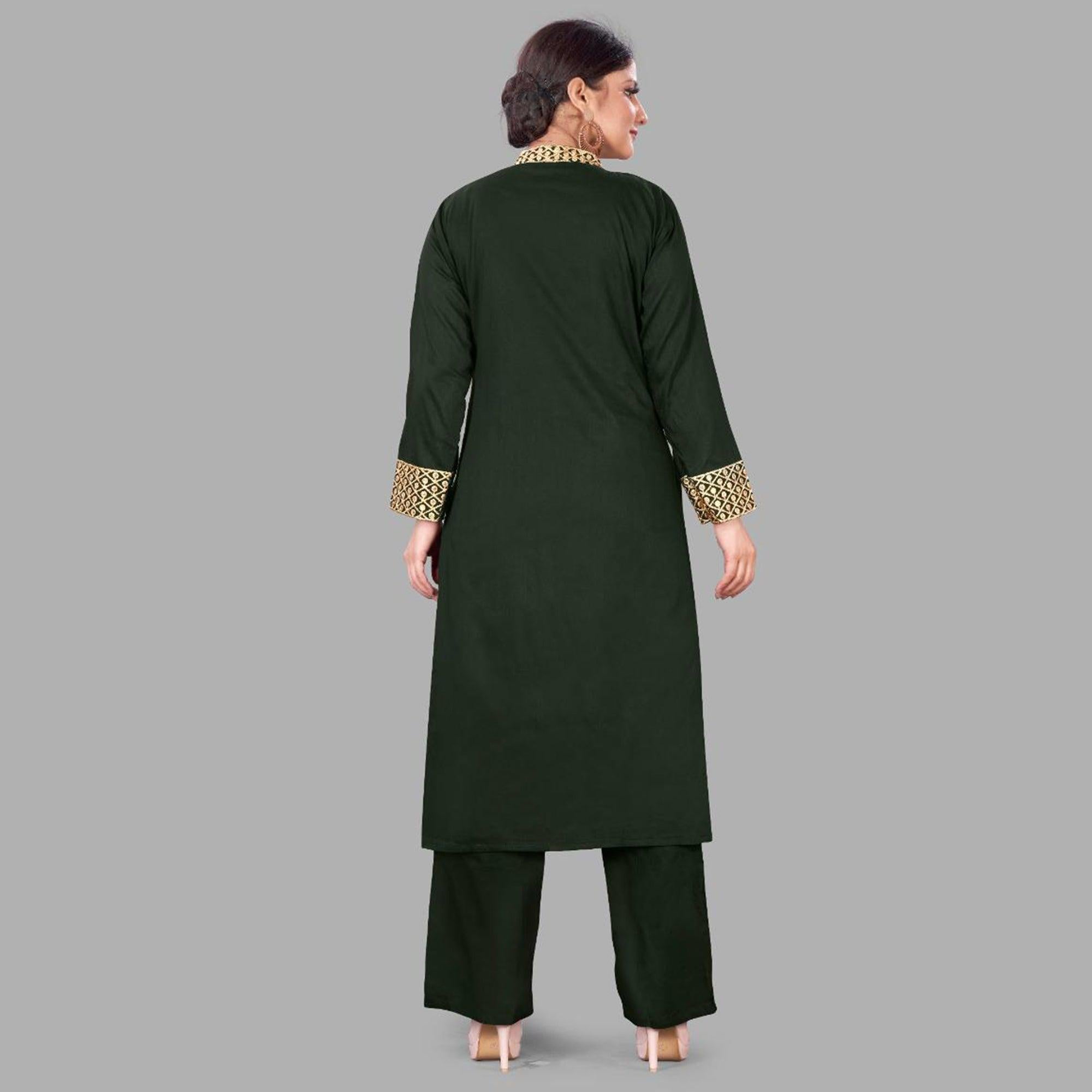 Beautiful Green Colored Partywear Embroidered Pure Viscose Santoori Kurti - Palazzo Set - Peachmode