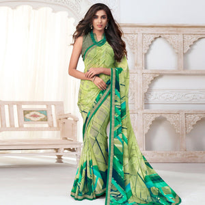 Beautiful Light Green Colored Casual Wear Printed Pure Georgette Saree - Peachmode