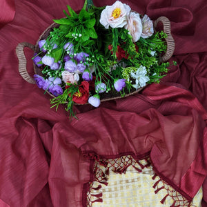 Beautiful Maroon Colored Casual Wear Cotton With Soft Satin Border Saree - Peachmode