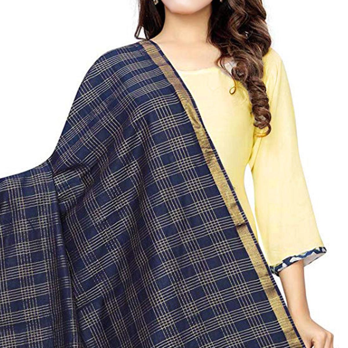 Beautiful Navy Blue Colored Festive Wear Cotton Silk Dupatta - Peachmode