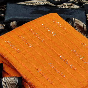 Beautiful Orange Colored Casual Wear Embroidered Chanderi Dress Material - Peachmode