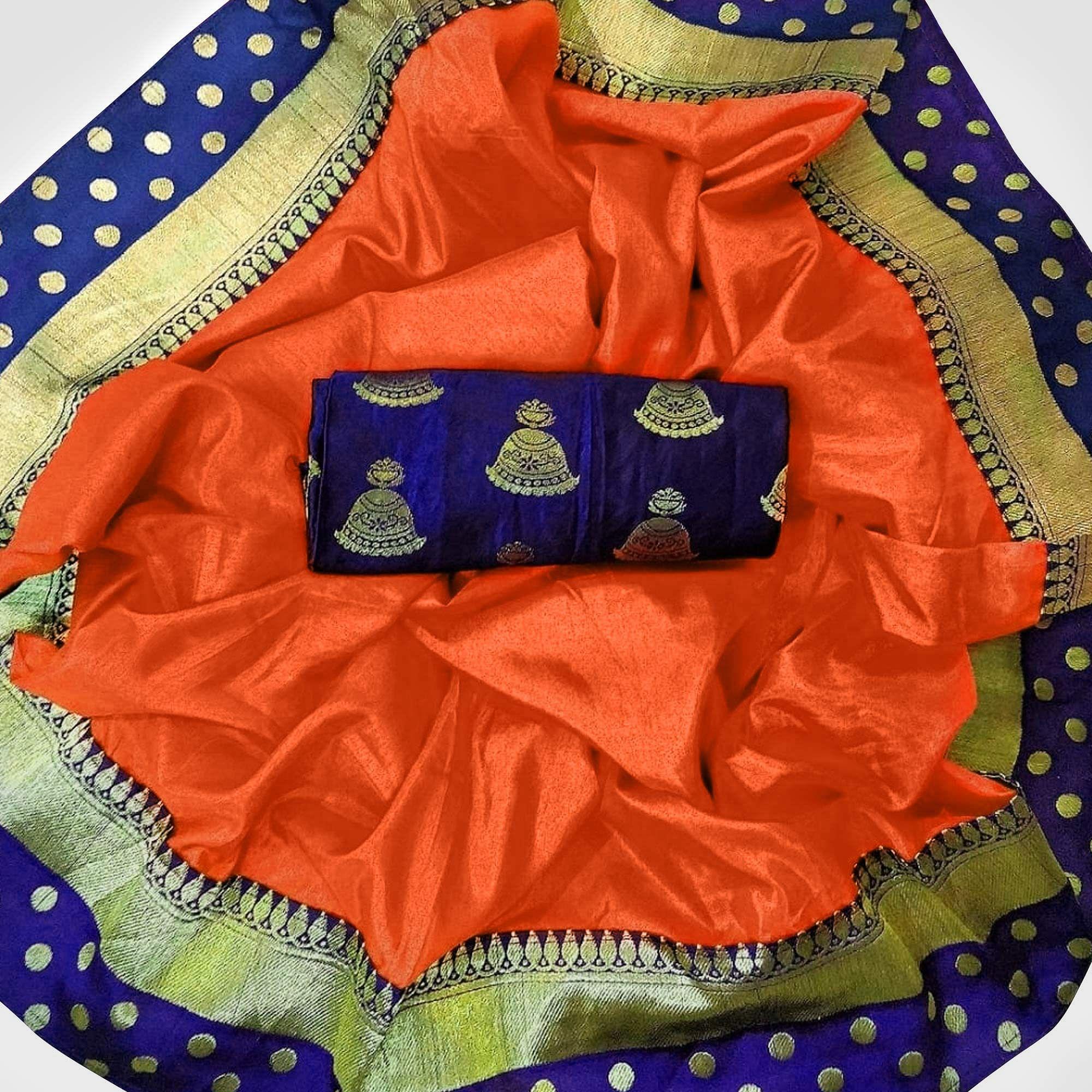 Beautiful Orange Colored Festive Wear Silk Saree - Peachmode