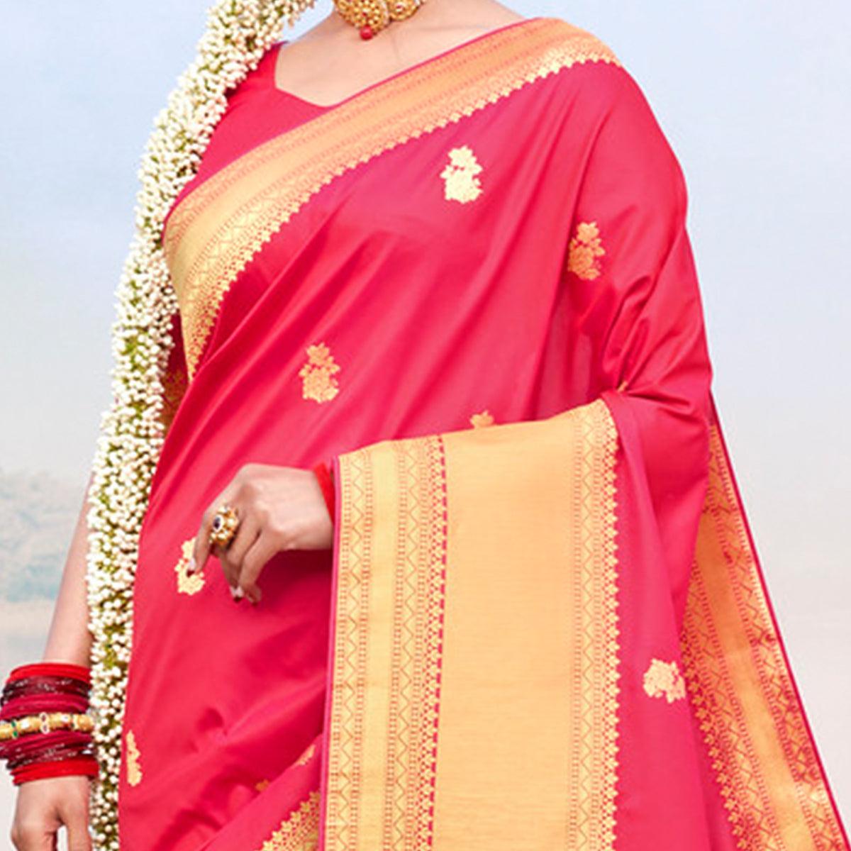 Beautiful Pink Colored Festive Wear Woven Banarasi Silk Saree - Peachmode