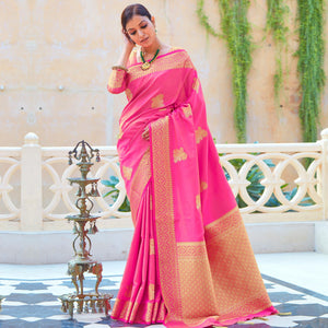 Beautiful Pink Colored Festive Wear Woven Fancy Silk Saree - Peachmode