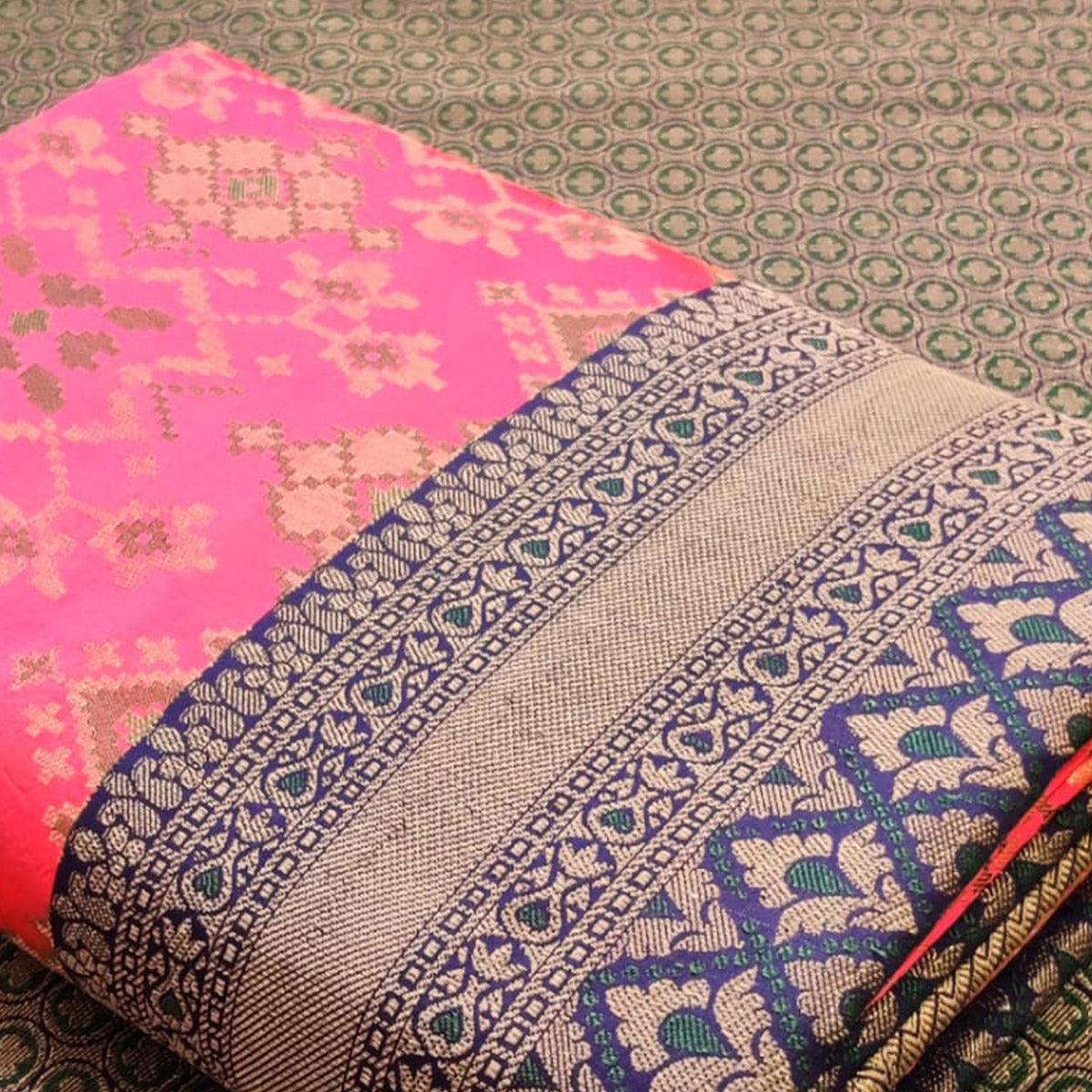 Beautiful Pink Colored Festive Wear Woven Patola Silk Saree - Peachmode