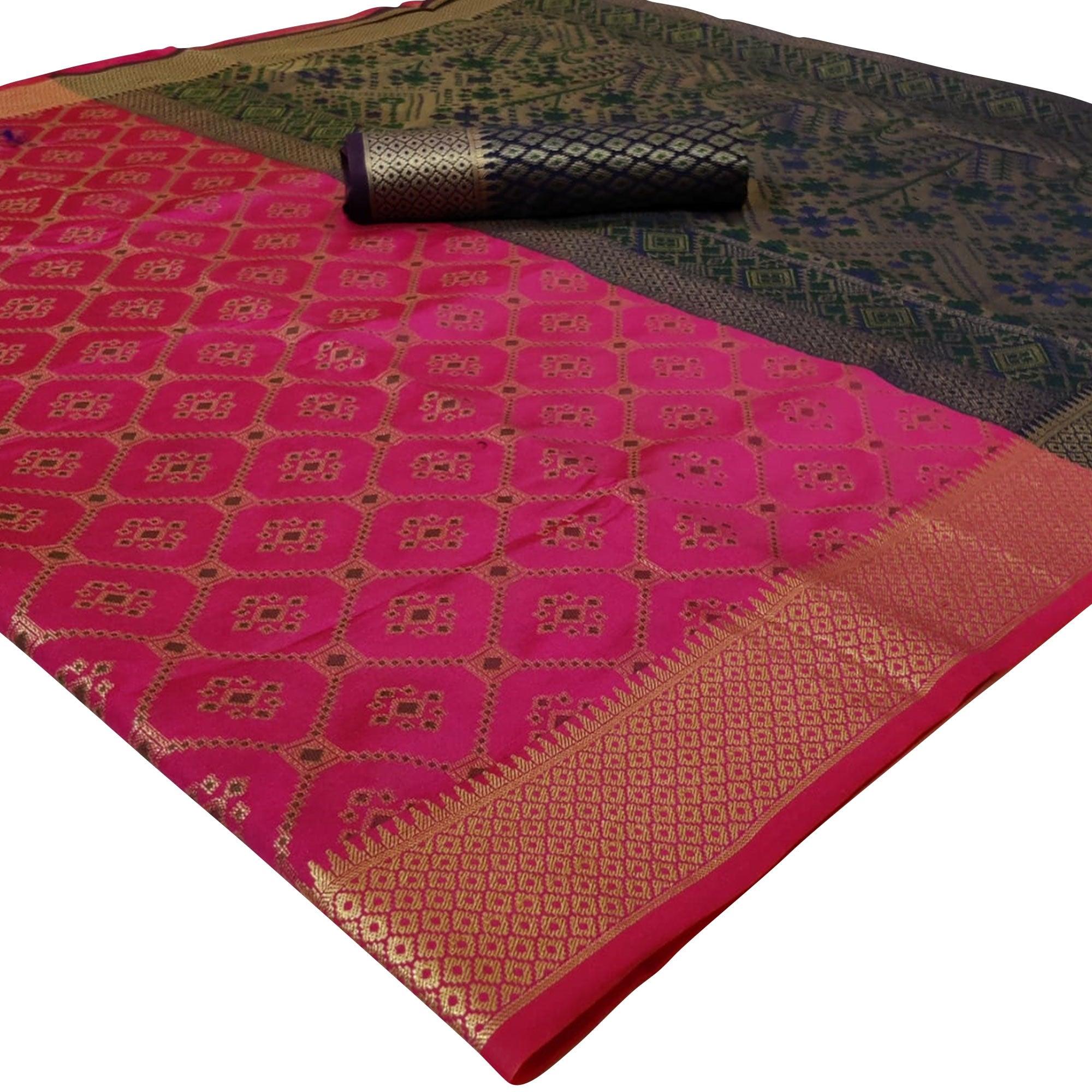 Beautiful Pink Colored Festive Wear Woven Silk Saree - Peachmode
