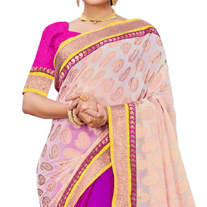 Beautiful Pink-Cream Colored party Wear Georgette Half-Half Saree - Peachmode