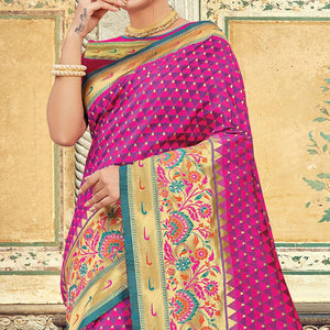 Beautiful Purple Colored Festive Wear Woven Silk Saree - Peachmode