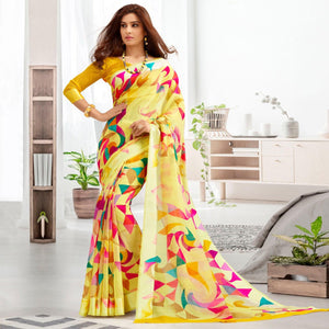 Beautiful Yellow Colored Casual Printed Cotton Saree - Peachmode