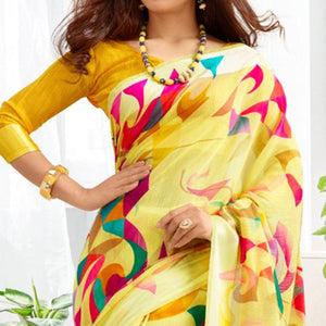 Beautiful Yellow Colored Casual Printed Cotton Saree - Peachmode