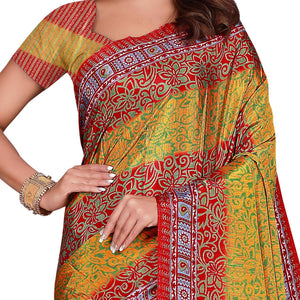 Beautiful Yellow Colored Casual Wear Printed Silk Crepe Saree - Peachmode