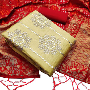 Beautiful Yellow Colored Festive Wear Embroidered Heavy Cotton Dress Material - Peachmode