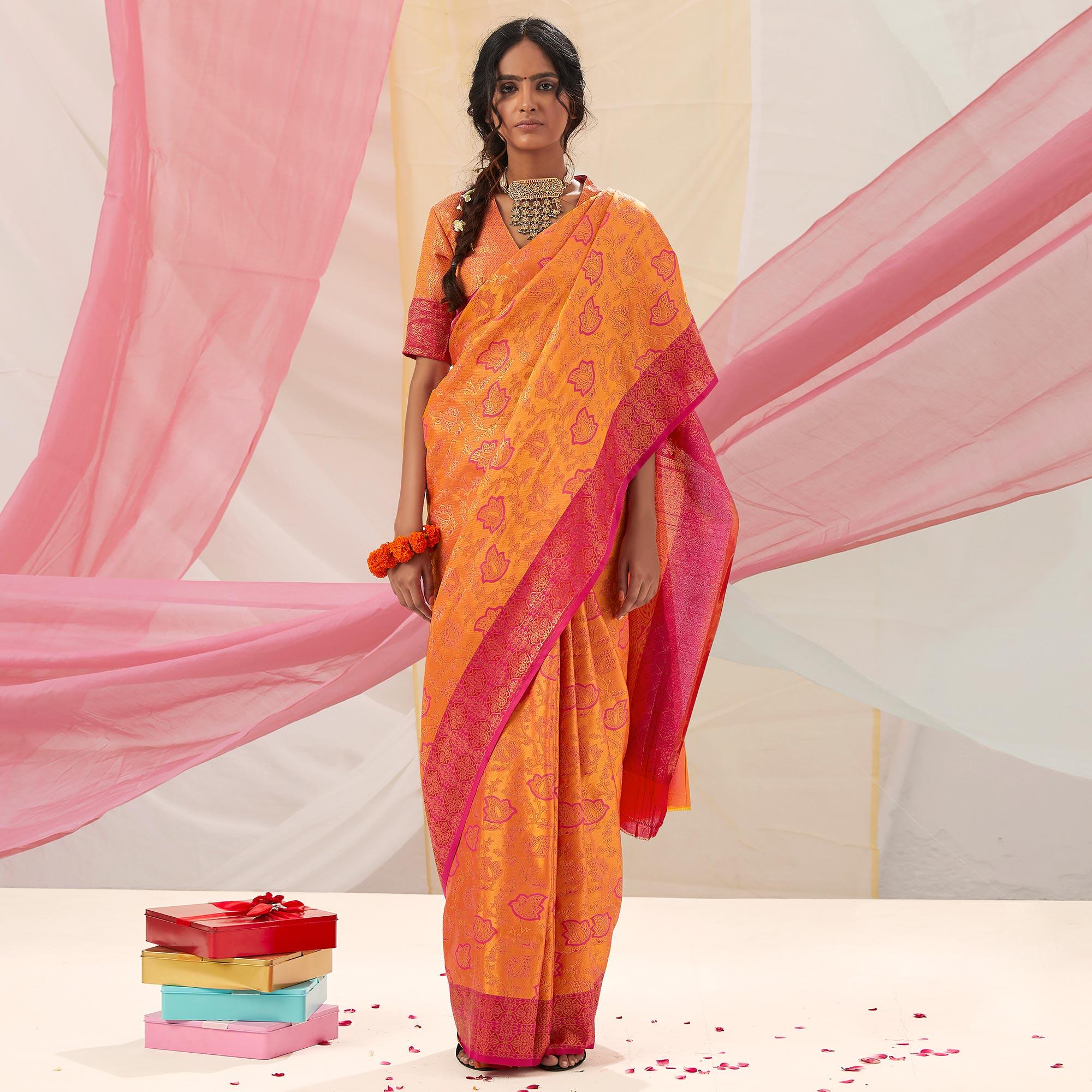 Beautiful Yellow Colored Festive Wear Woven Soft Silk Saree - Peachmode