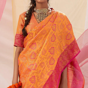 Beautiful Yellow Colored Festive Wear Woven Soft Silk Saree - Peachmode