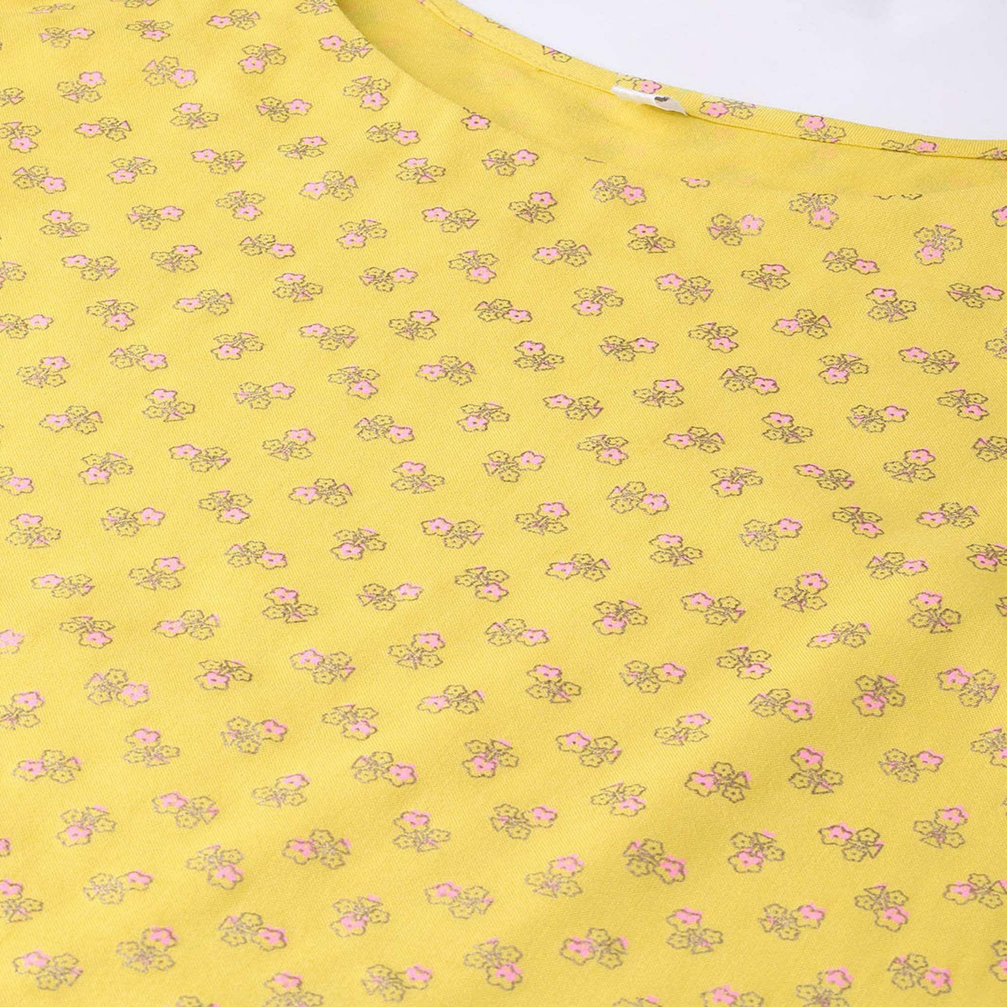Beautiful Yellow Colored Party Wear Printed Viscose-Rayon Kurti-Palazzo Set With Jacket - Peachmode