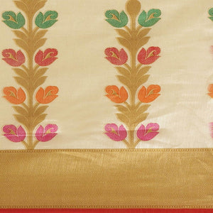 Beige Casual Silk Blend Printed Saree With Unstitched Blouse - Peachmode
