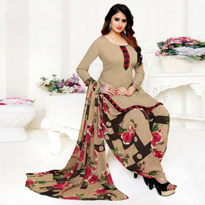 Beige Casual Wear Crepe Patiala Dress Material - Peachmode