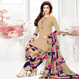 Beige Casual Wear Crepe Patiala Dress Material - Peachmode