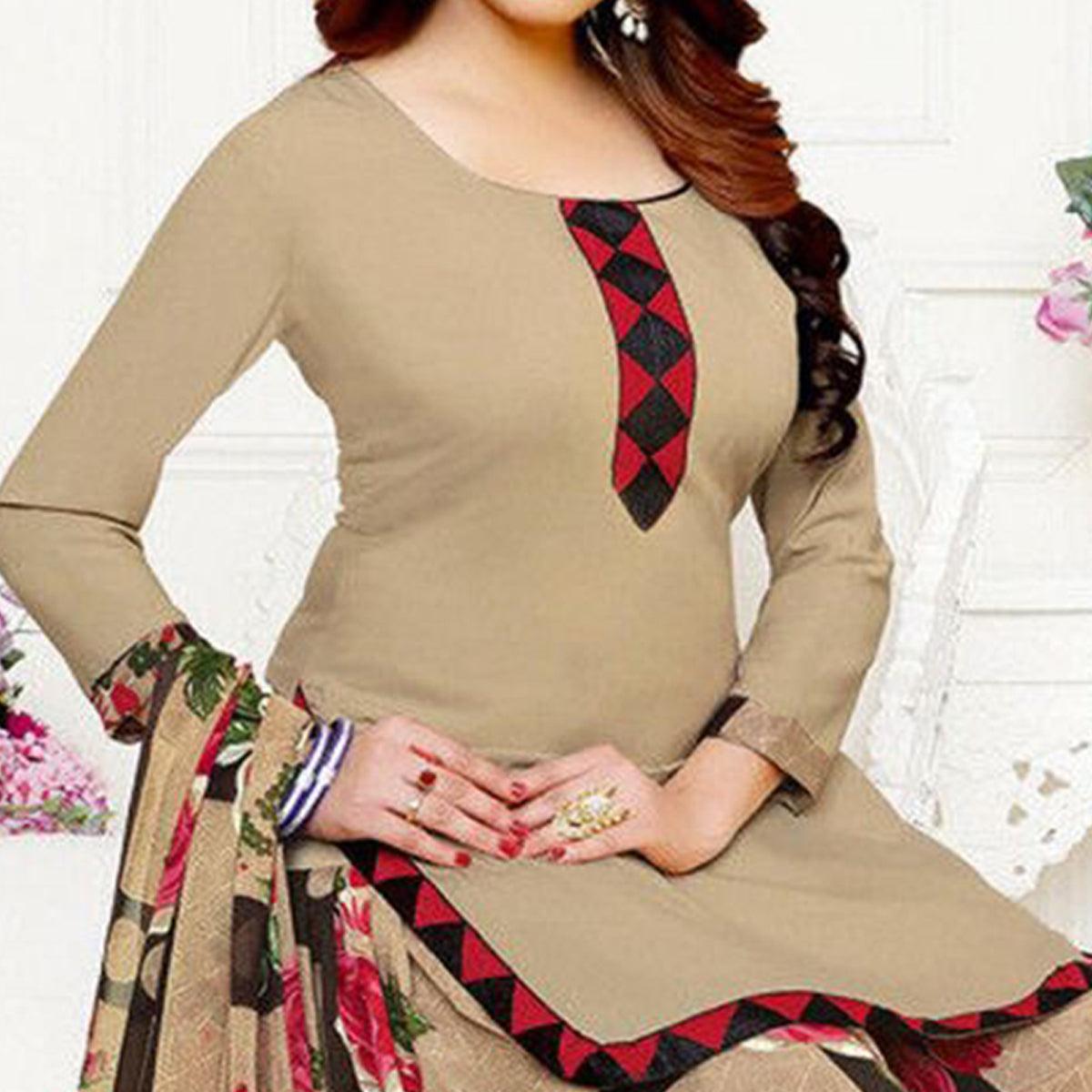 Beige Casual Wear Crepe Patiala Dress Material - Peachmode