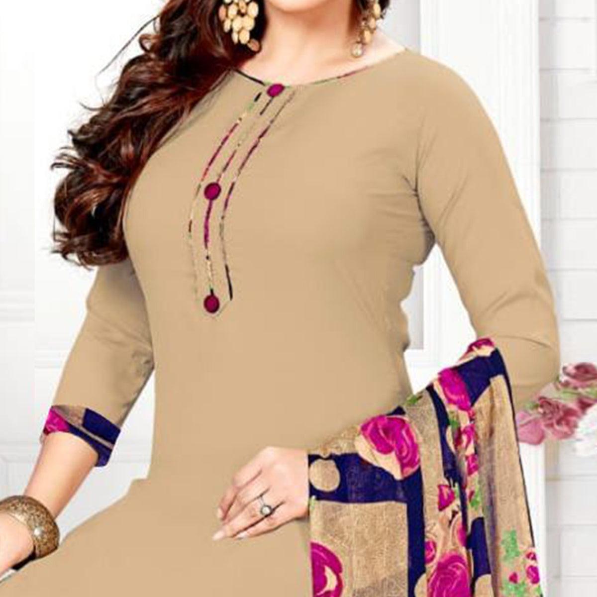 Beige Casual Wear Crepe Patiala Dress Material - Peachmode