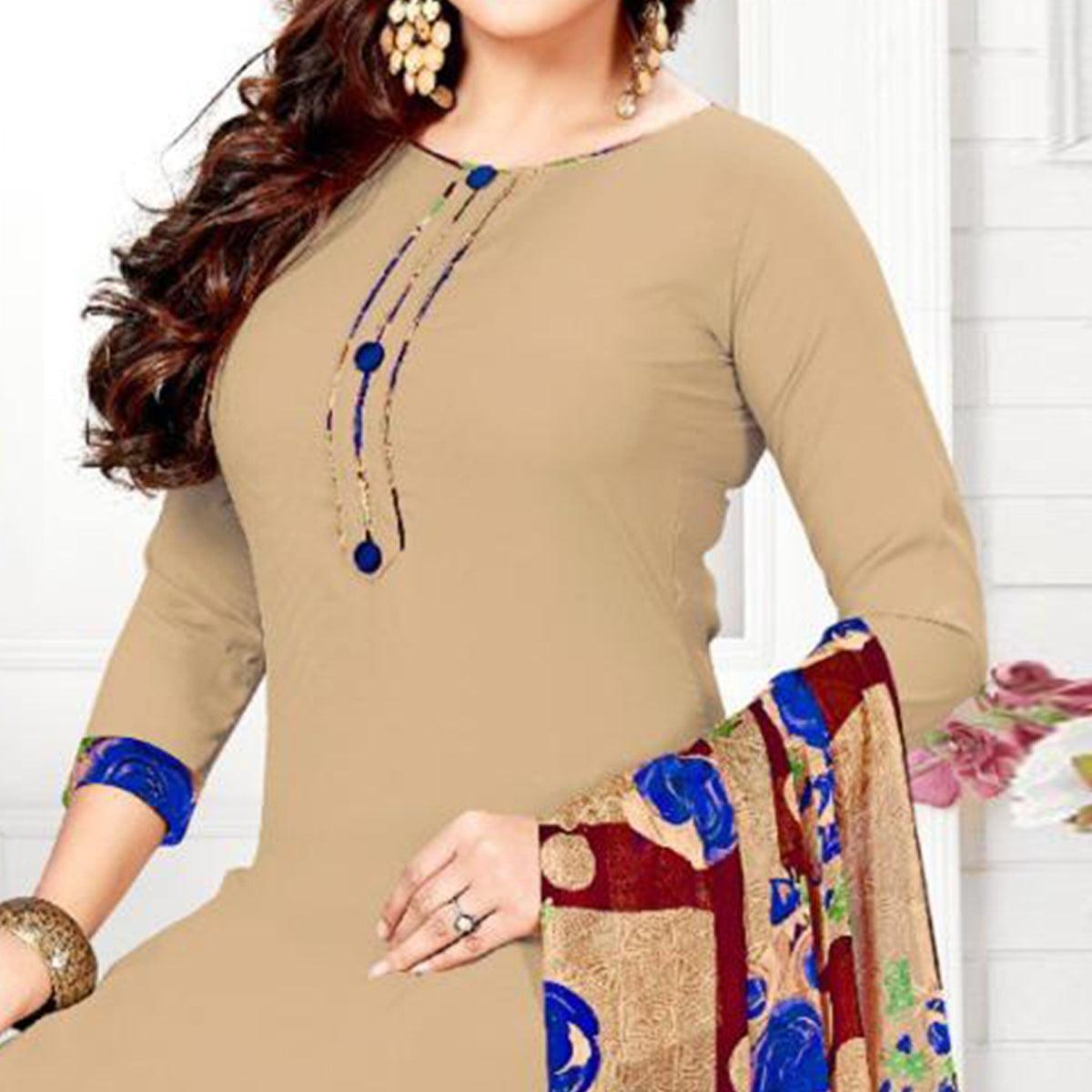 Beige Casual Wear Crepe Patiala Dress Material - Peachmode