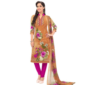 Beige Casual Wear Floral Printed Poly Crepe Dress Material - Peachmode