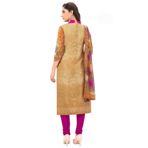 Beige Casual Wear Floral Printed Poly Crepe Dress Material - Peachmode