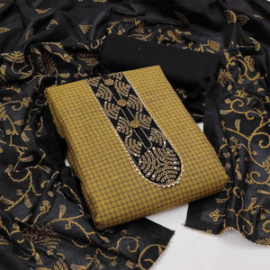 Beige Casual Wear Lace Work Cotton Dress Material - Peachmode