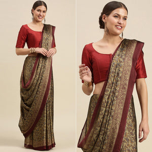 Beige Casual Wear Printed Art Silk Saree - Peachmode