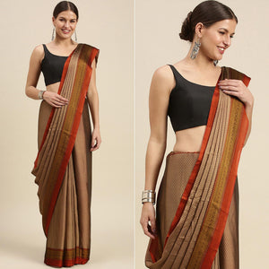 Beige Casual Wear Printed Art Silk Saree - Peachmode