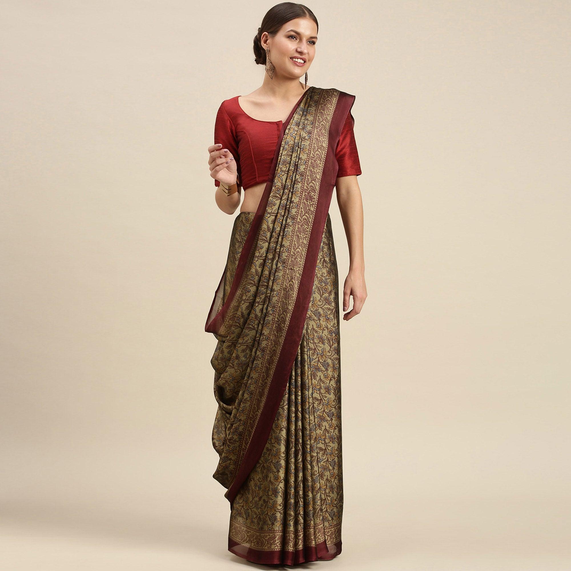 Beige Casual Wear Printed Art Silk Saree - Peachmode