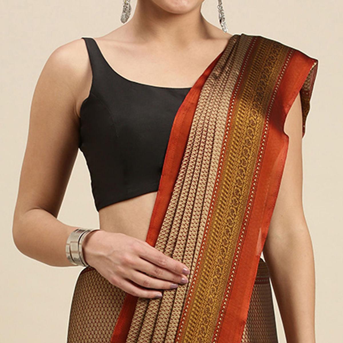 Beige Casual Wear Printed Art Silk Saree - Peachmode