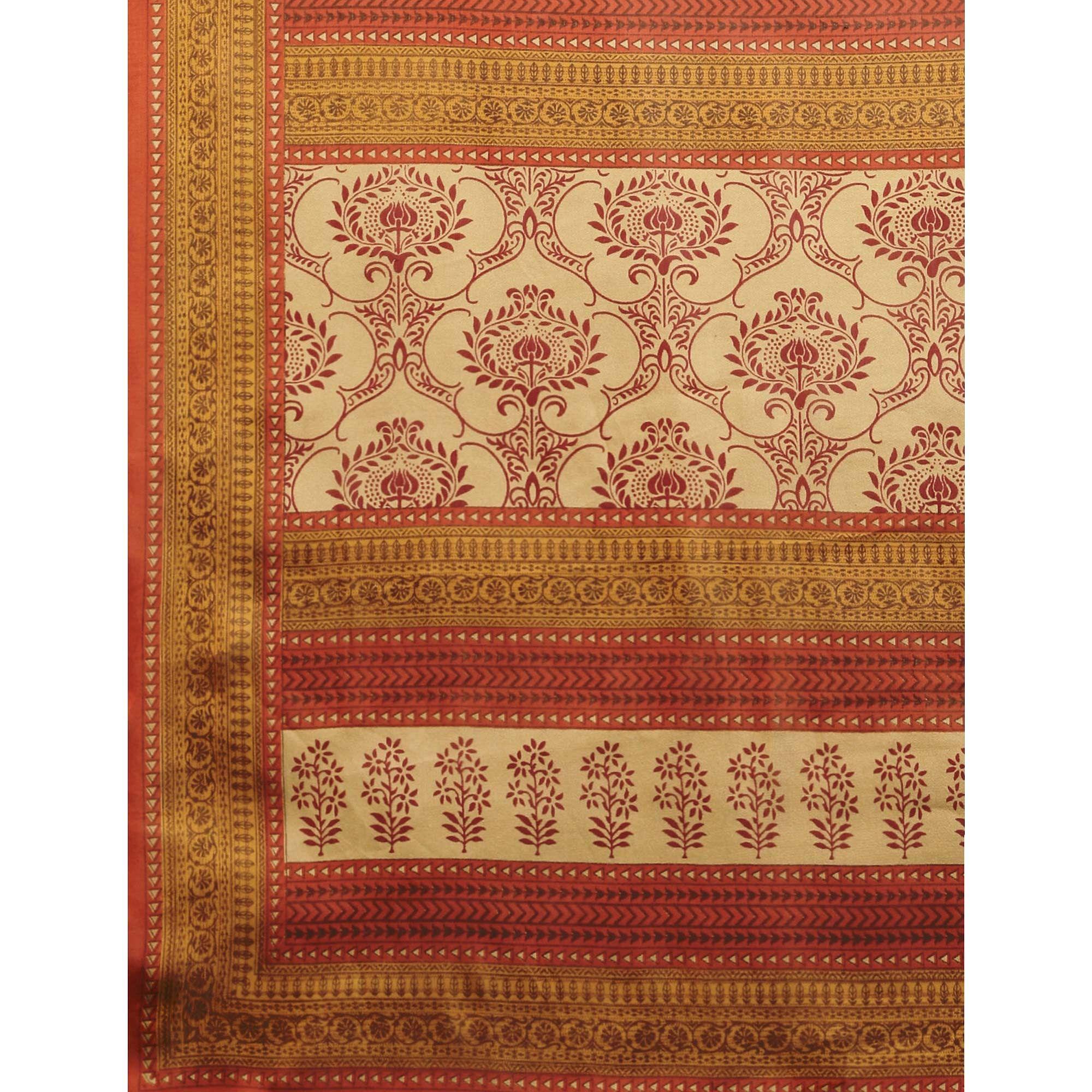 Beige Casual Wear Printed Art Silk Saree - Peachmode
