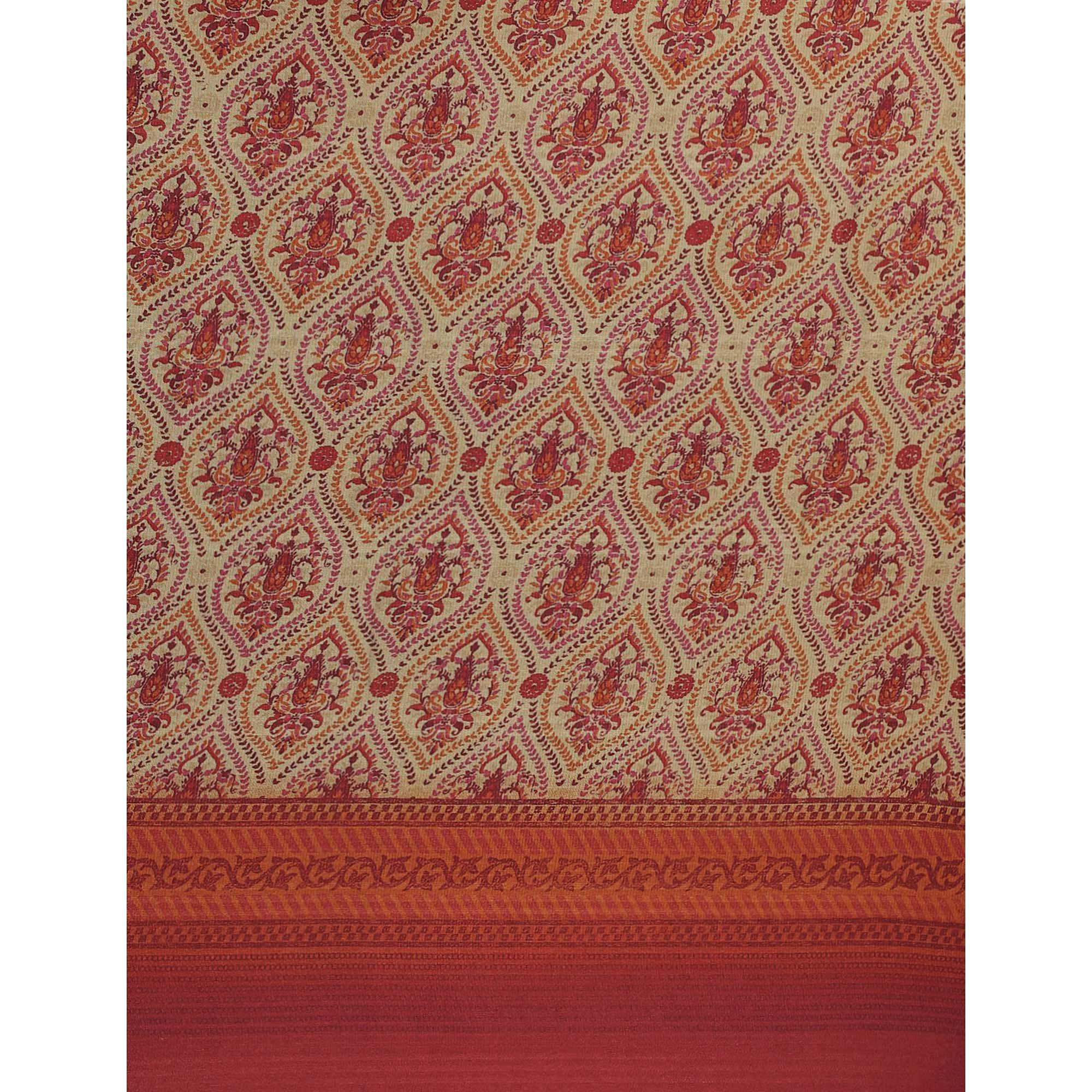 Beige Casual Wear Printed Art Silk Saree - Peachmode