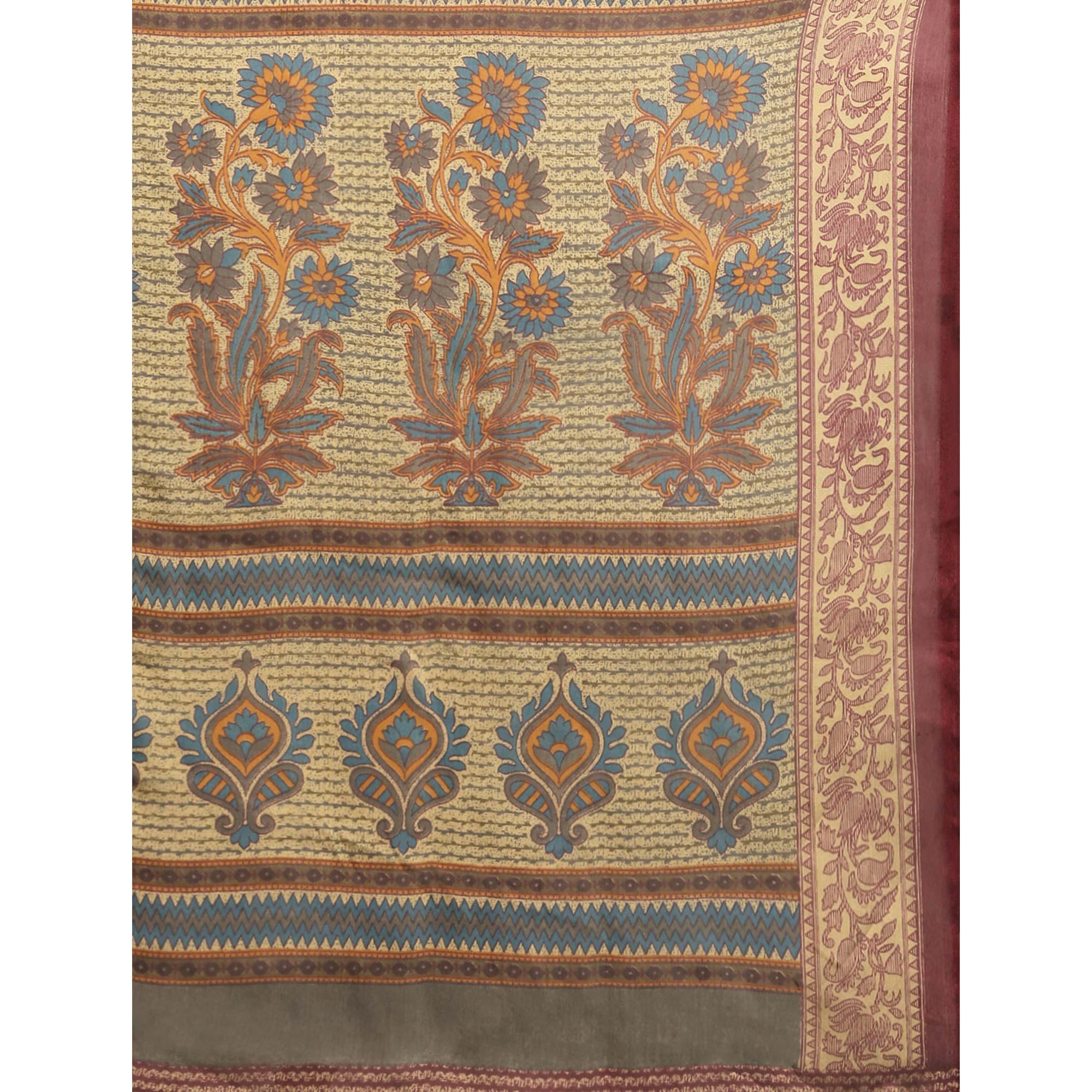 Beige Casual Wear Printed Art Silk Saree - Peachmode