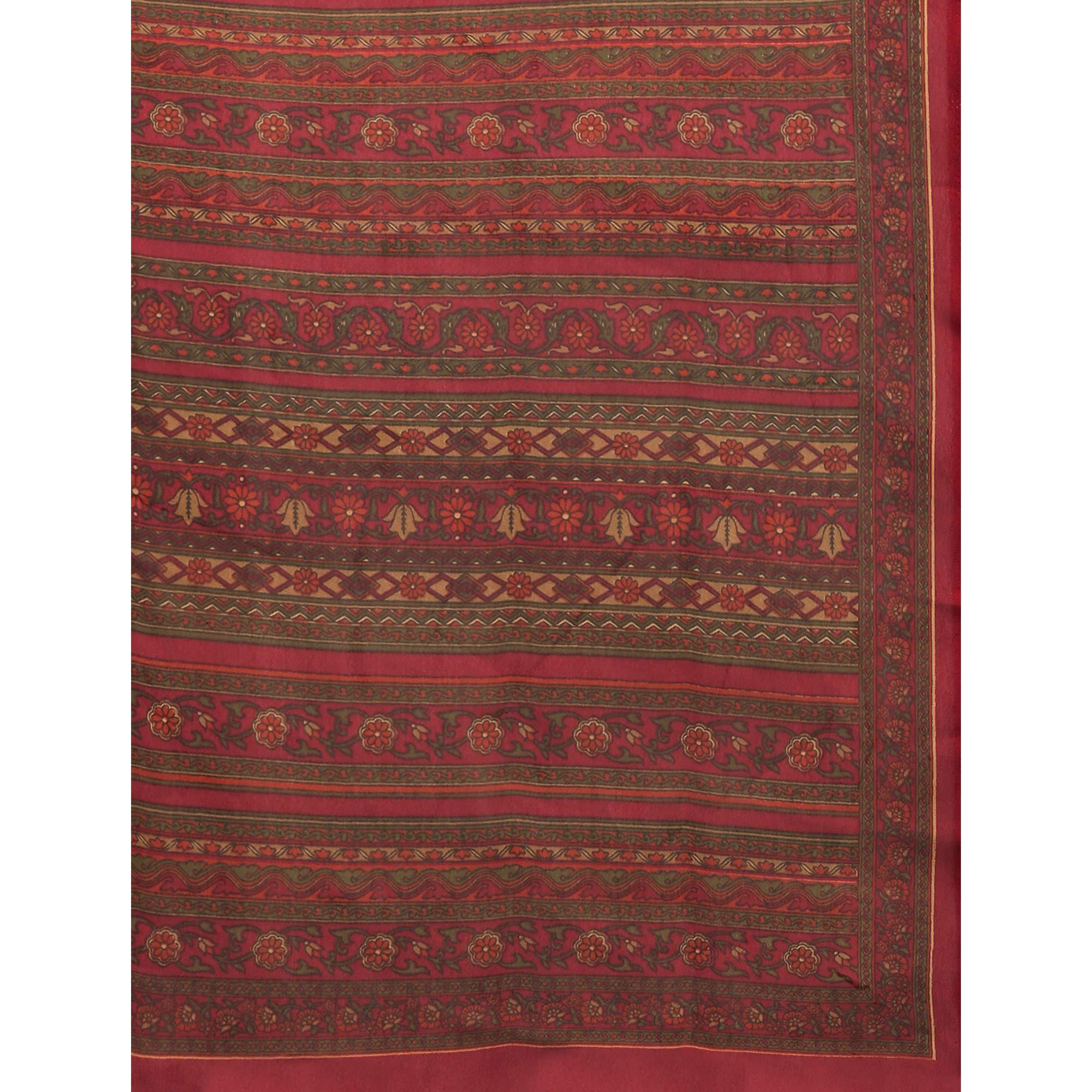 Beige Casual Wear Printed Art Silk Saree - Peachmode