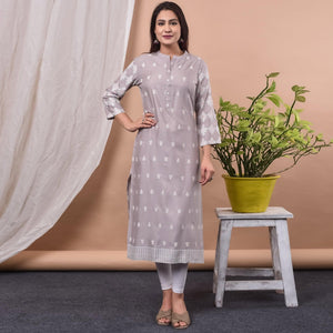 Beige Casual Wear Printed Cotton Kurti - Peachmode
