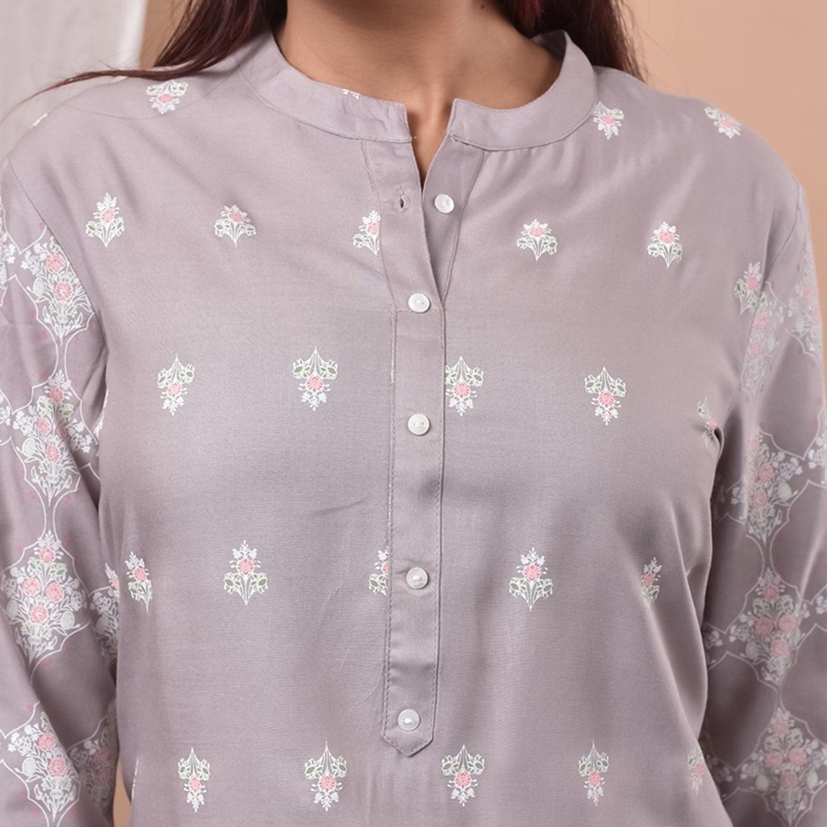 Beige Casual Wear Printed Cotton Kurti - Peachmode