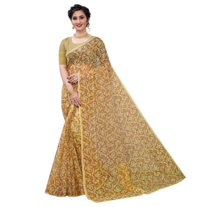 Beige Casual Wear Printed Cotton Saree - Peachmode