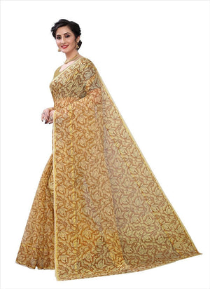 Beige Casual Wear Printed Cotton Saree - Peachmode