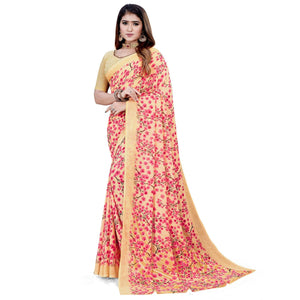 Beige Casual Wear Printed Georgette Saree - Peachmode