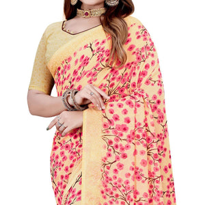 Beige Casual Wear Printed Georgette Saree - Peachmode