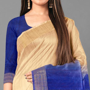 Beige Casual Wear Solid Cotton silk Saree - Peachmode