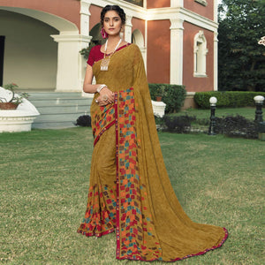 Beige Casual Wear Solid Georgette Saree - Peachmode