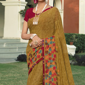 Beige Casual Wear Solid Georgette Saree - Peachmode